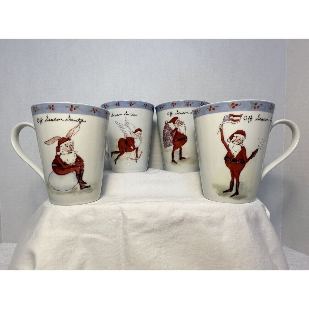 4 Tracy Porter Coffee Mug Cup Off Season Santa Christmas United States Flag 12oz